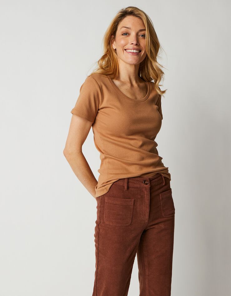 Tee-shirt col rond uni manches courtes jersey coton bio (noisette)