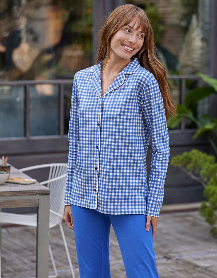 Pyjama imprimé carreaux - col tailleur (bleu) Pyjama imprimé carreaux - col tailleur (bleu)