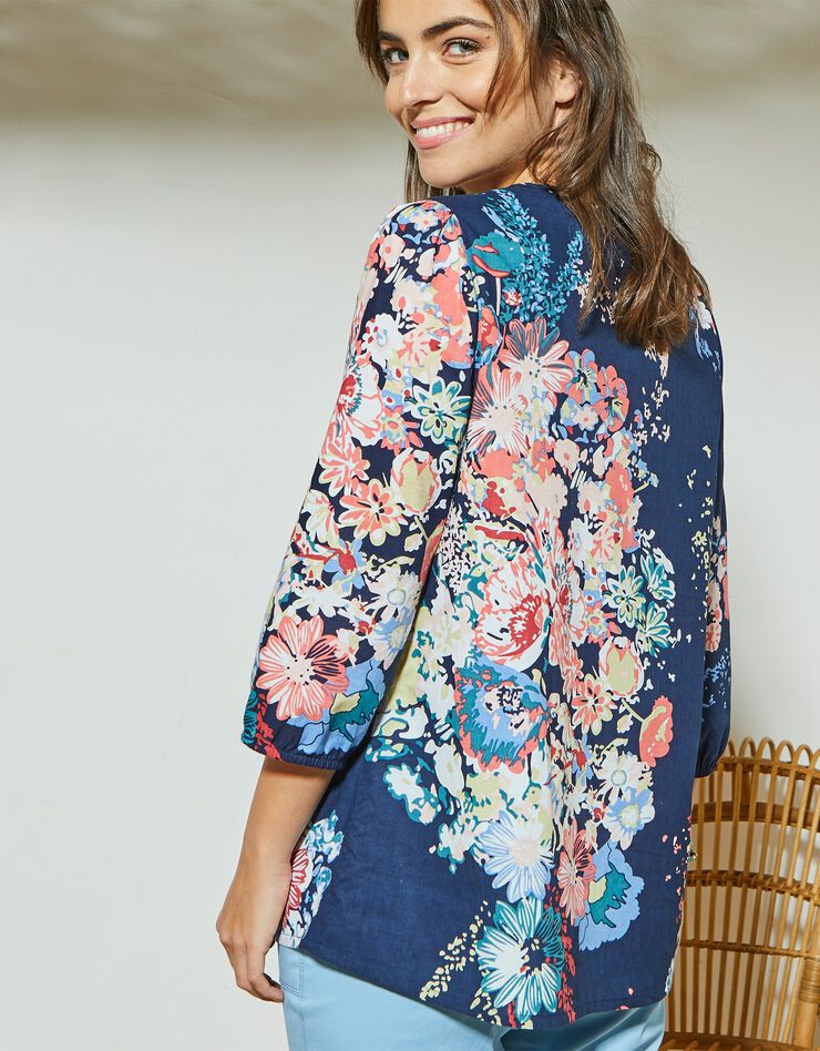 Blouse imprimée fleurs (marine / tomette) Blouse imprimée fleurs (marine / tomette)