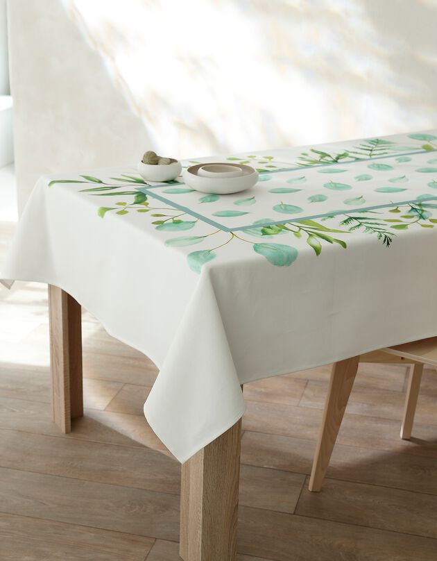 Nappe fabriquée en France, motif végétal Aquarelle - coton biologique(1) (blanc / vert)