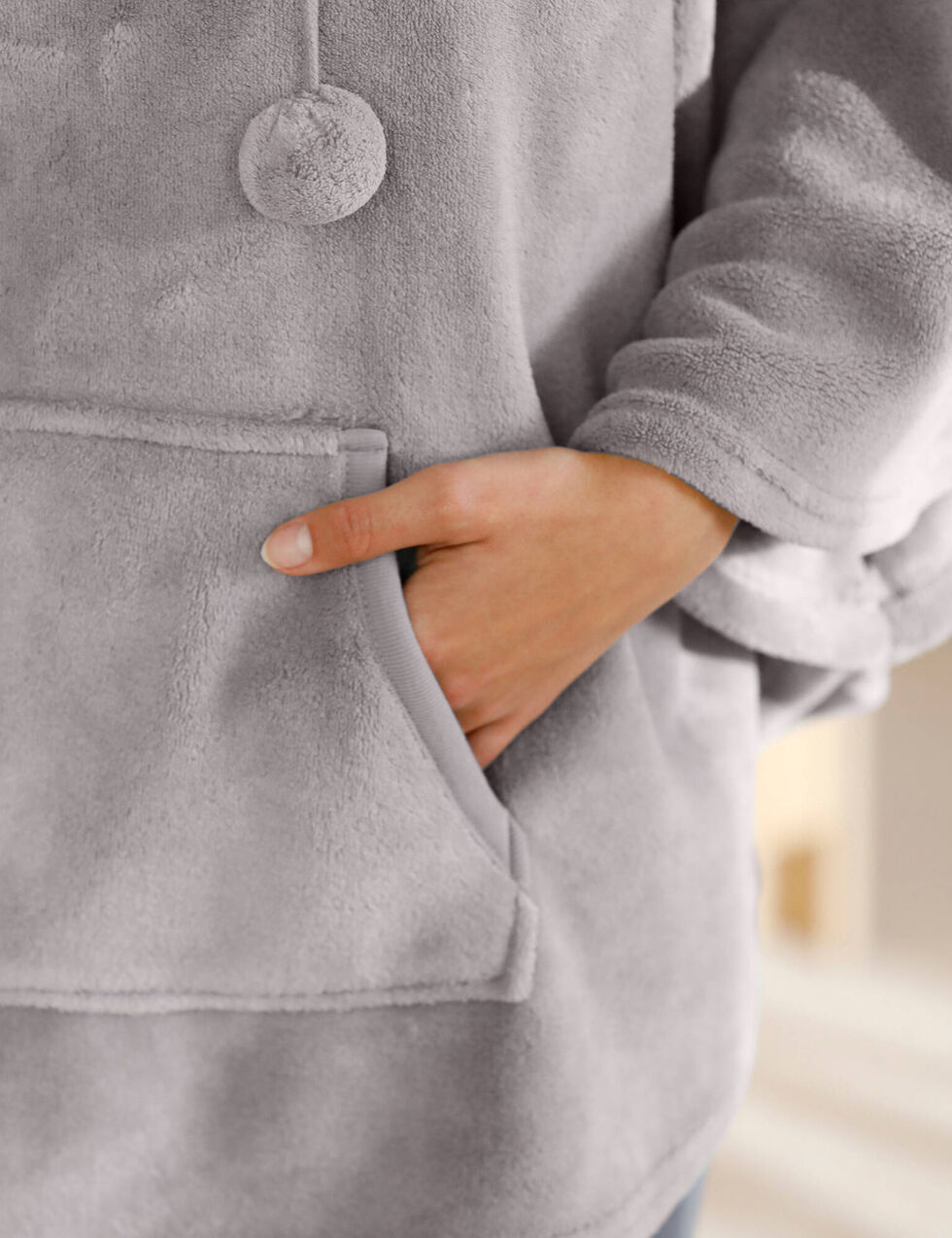 Poncho ?� capuche, maille polaire toucher peluche, gris | Blancheporte