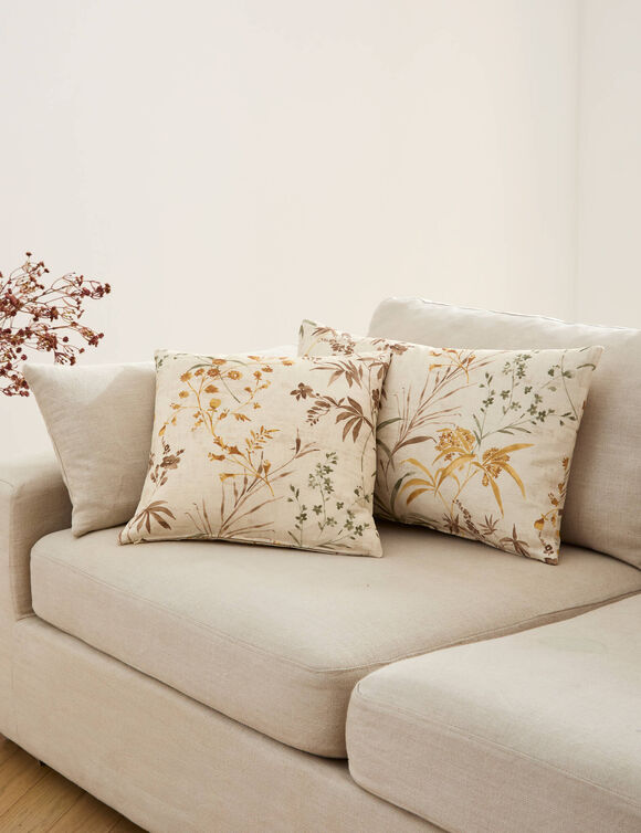 Housse de coussin imprim&eacute; feuillage - lot de 2 (&eacute;cru)
