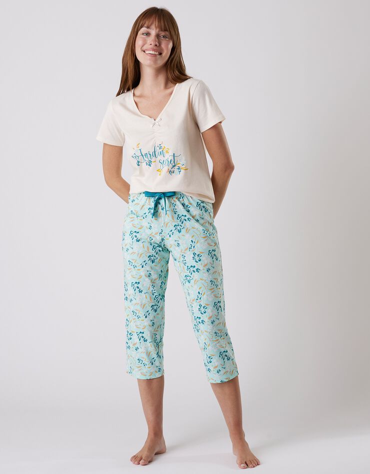 Tee-shirt pyjama manches courtes imprimé "jardin secret" (écru)