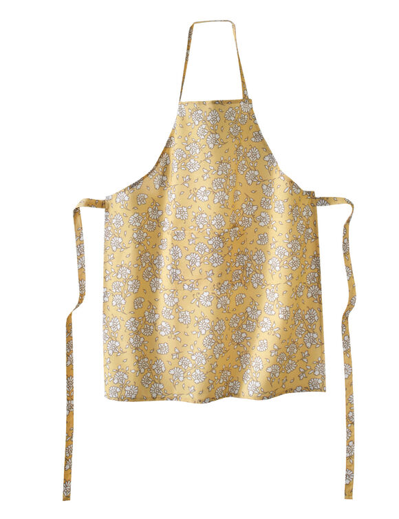 Tablier bavette anti tache imprimé fleurs indiennes (jaune / blanc)