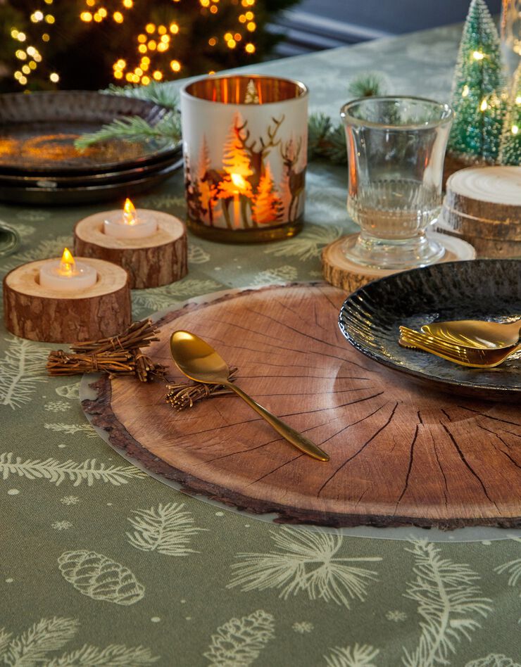Nappe imprimée pommes de pin et branchages (eucalyptus)