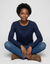 Pull col rond uni, manches longues, toucher doux (marine)