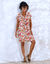 Robe courte fluide, imprimé floral (écru / corail)