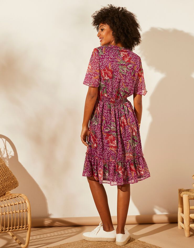 Robe volantée voile imprimé (prune) Robe volantée voile imprimé (prune)