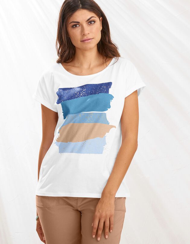 Tee-shirt boîte imprimé arty, maille jersey (bleu)