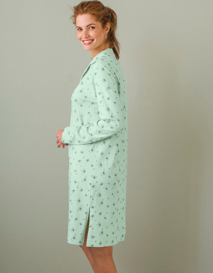 Chemise de nuit coton imprimée col tailleur (vert amande) Chemise de nuit coton imprimée col tailleur (vert amande)