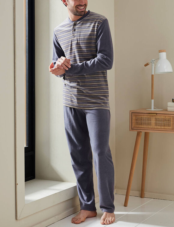 Pyjama pantalon ray&eacute; velours manches longues (anthracite)