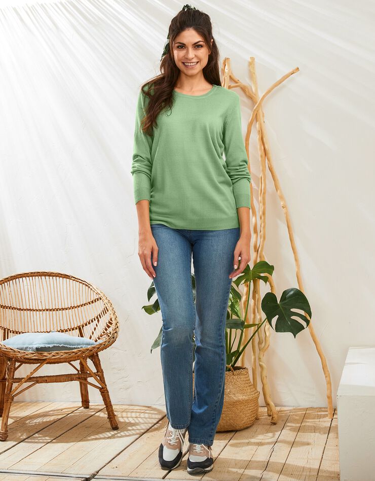 Pull col rond uni toucher cachemire (vert clair) Pull col rond uni toucher cachemire (vert clair)