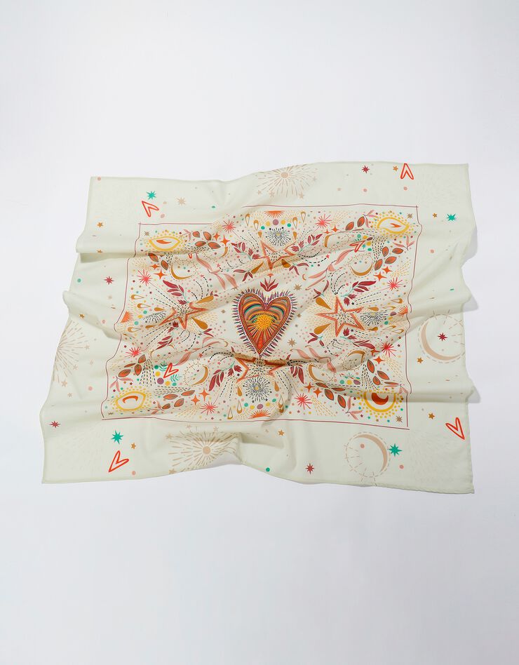 Foulard fabriqué en France imprimé céleste, 100 x 100 cm  - coton (écru)