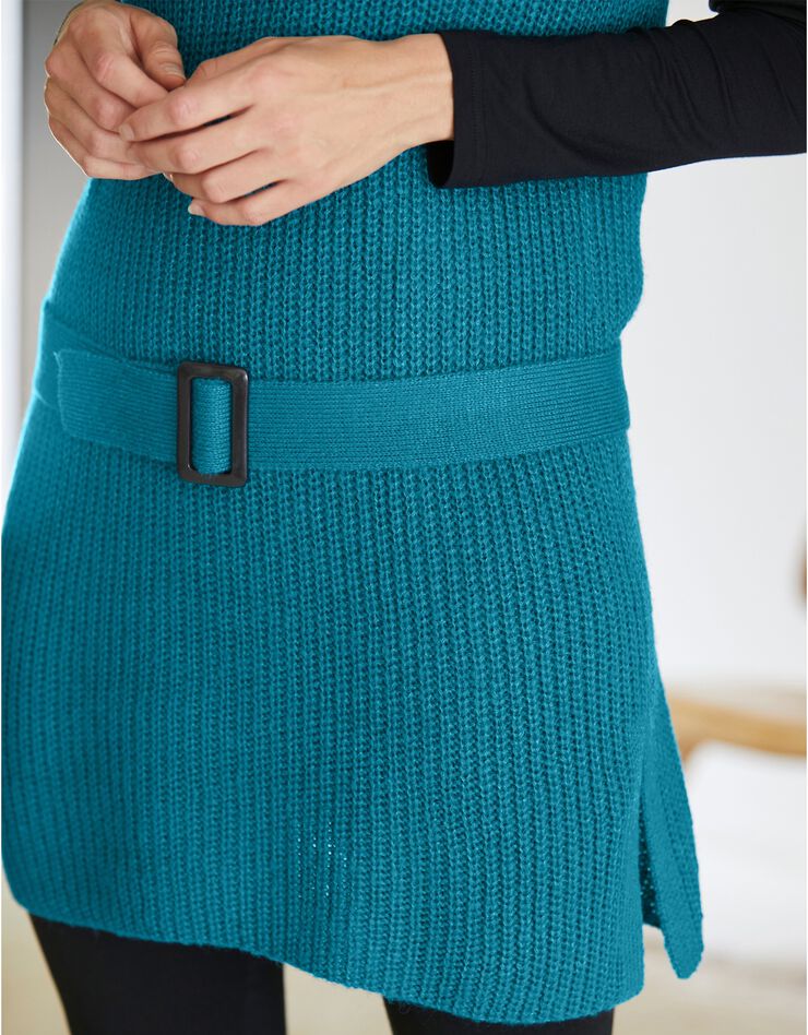 Pull tunique sans manches uni à ceinture amovible - toucher mohair (turquoise)
