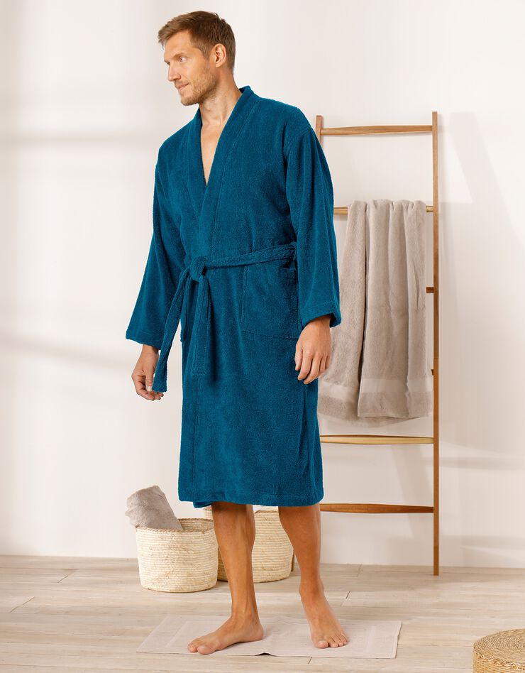 Peignoir mixte adulte col kimono éponge bouclette (bleu paon) Peignoir mixte adulte col kimono éponge bouclette (bleu paon)