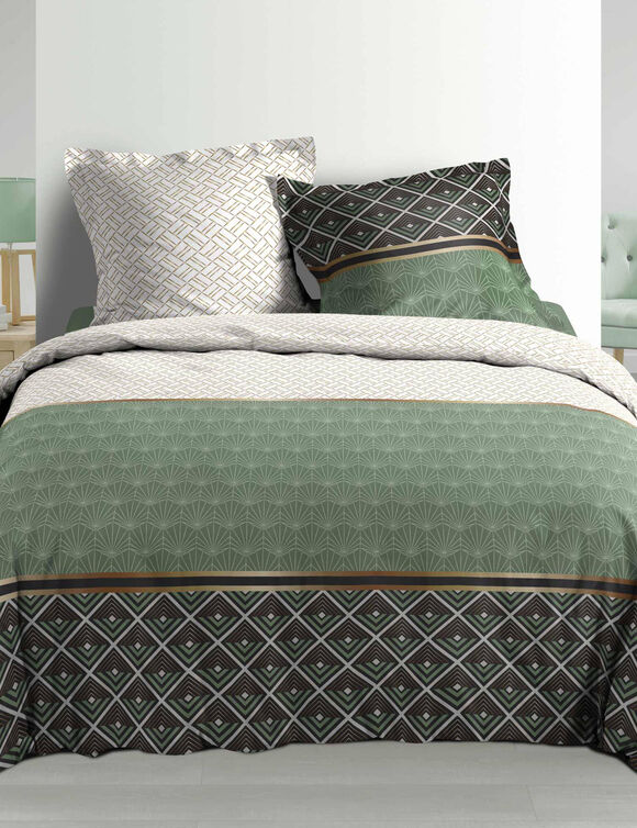 Parure de lit Art Déco - percale de coton (kaki / écru)