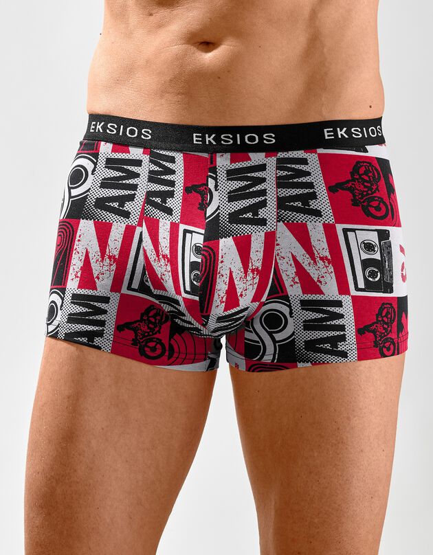 Boxer fermé imprimé damiers - lot de 4 (rouge + bleu)