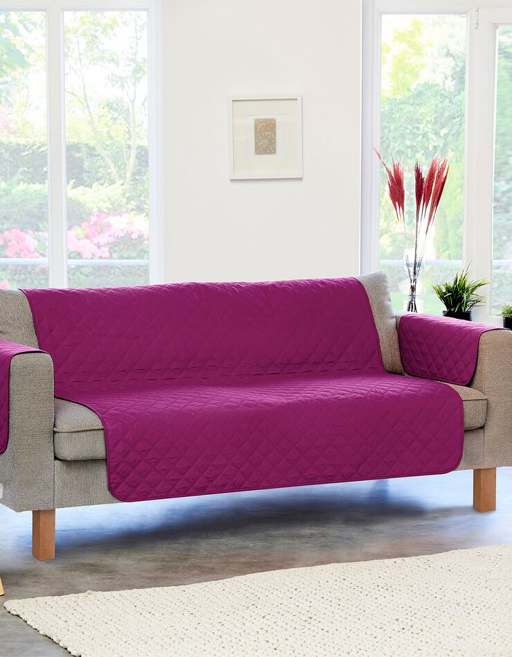 Protège-salon antiglisse microfibre matelassé (prune)