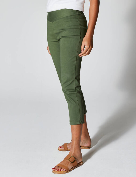 Pantacourt toile stretch, effet ventre plat (kaki)