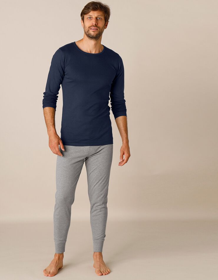 Tee-shirt sous-vêtement homme col rond manches longues dos long coton - lot de 2 (marine) Tee-shirt sous-vêtement homme col rond manches longues dos long coton - lot de 2 (marine)