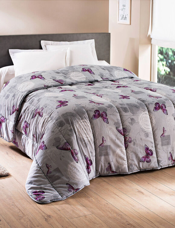 Couette coton imprimé Célestine 200 g/m² (gris / parme)