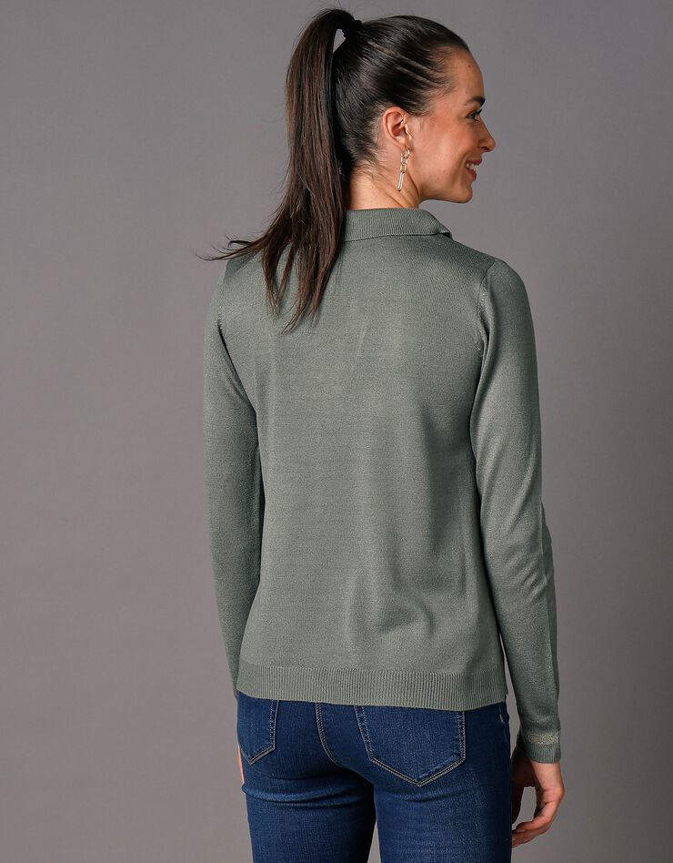 Pull col polo détails brillants, toucher cachemire (kaki) Pull col polo détails brillants, toucher cachemire (kaki)