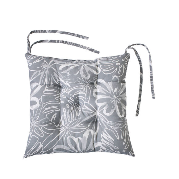 Galette de chaise carr&eacute;e imprim&eacute; fleuri - lot de 2 (gris perle)