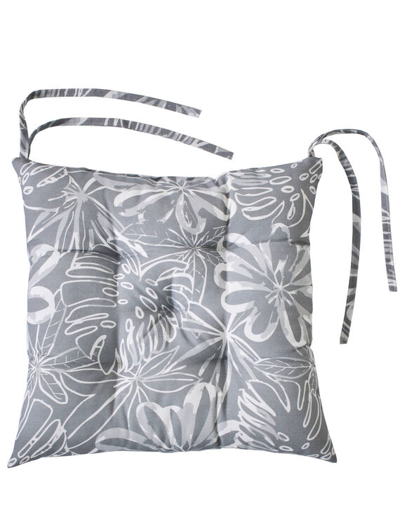 Galette de chaise carr&eacute;e imprim&eacute; fleuri - lot de 2 (gris perle)