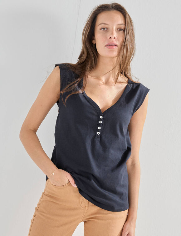 D&eacute;bardeur col V, d&eacute;tail dos broderie anglaise (noir)