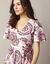 Robe longue évasée, coton imprimé (écru / violet)