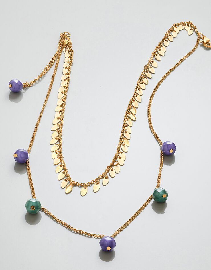 Collier multirangs doré (parme / vert) Collier multirangs doré (parme / vert)