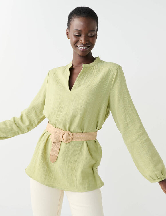 Tunique unie col tunisien  (vert mousse)