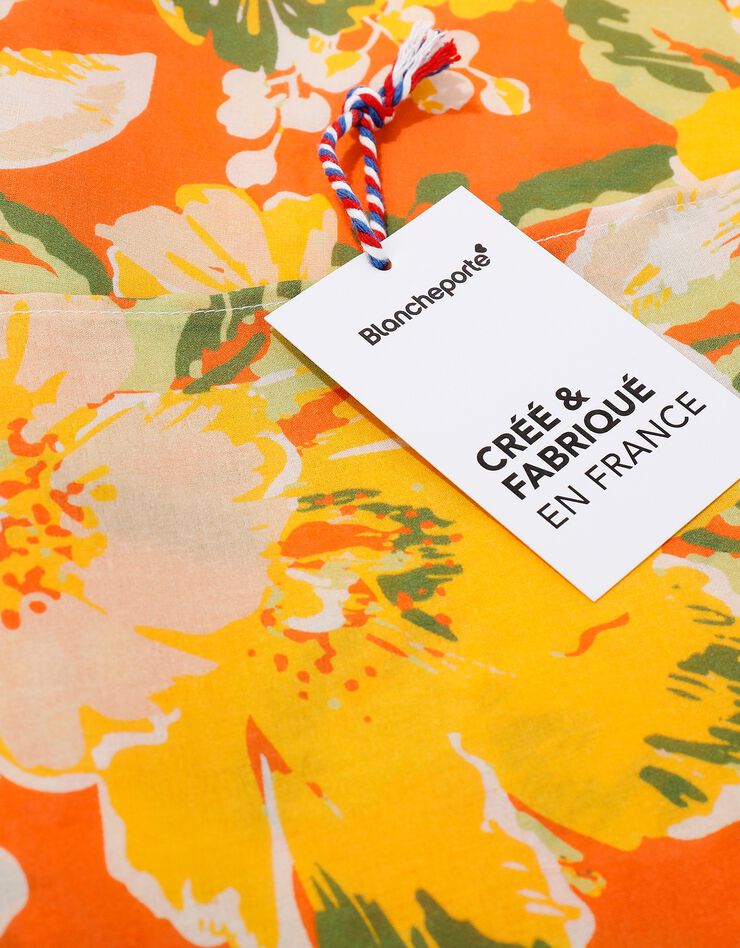 Foulard style chèche fabriqué en France imprimé fleurs, 160 x 70 cm  - coton (corail / amande)