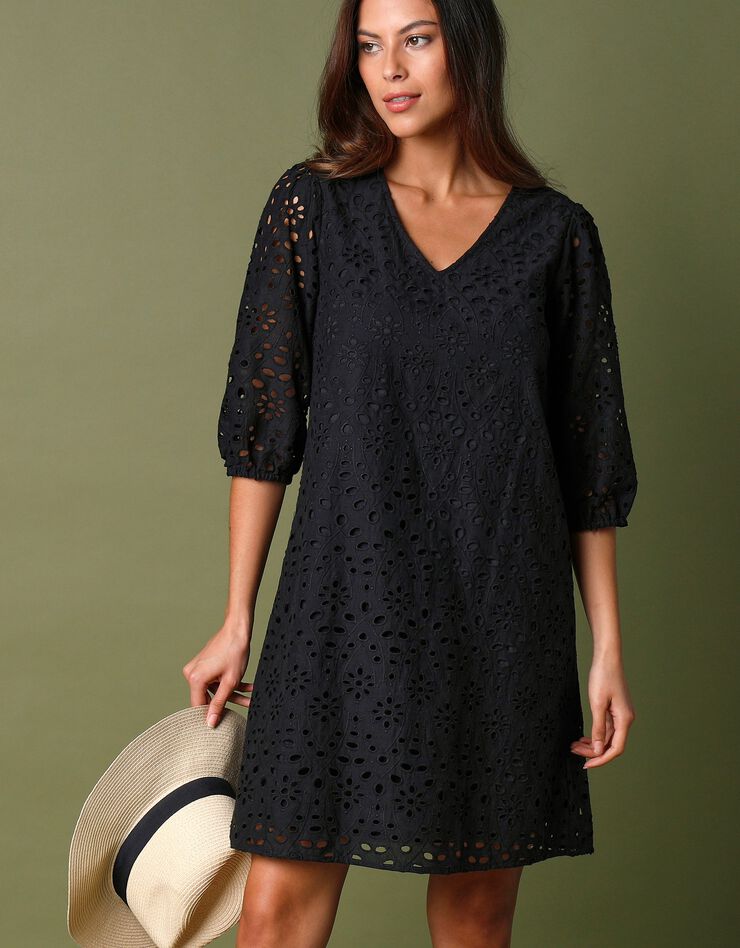 Robe broderie anglaise manches 3/4 (noir)