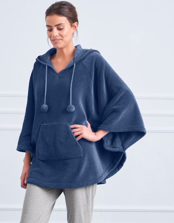 Poncho polaire toucher peluche à capuche (bleu) Poncho polaire toucher peluche à capuche (bleu)
