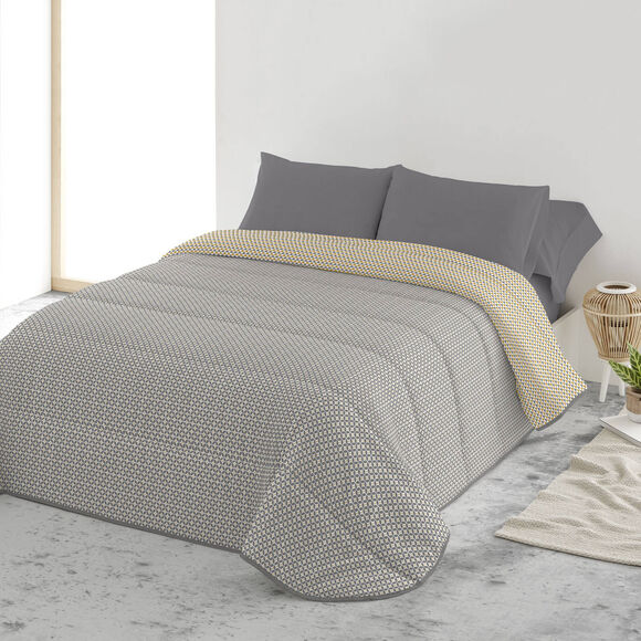 Couette microfibre micro imprimé graphique 200 g/m² (gris / jaune)