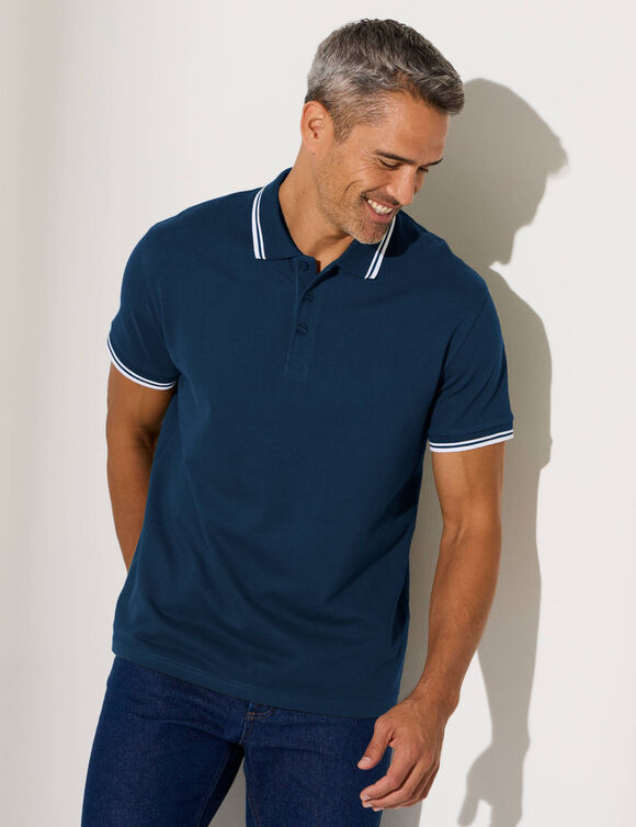 Polo uni maille piqu&eacute;e manches courtes (marine)