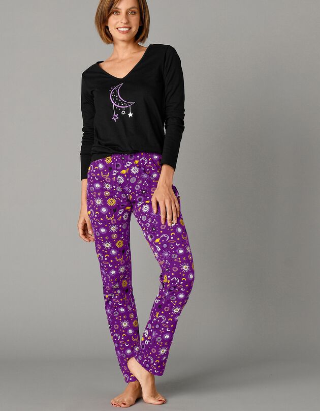 Pantalon pyjama imprimé taille élastiquée (violet)
