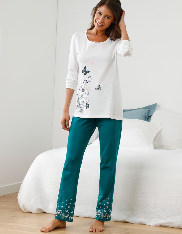 Pantalon base imprimée bucolique - coton jersey (émeraude)