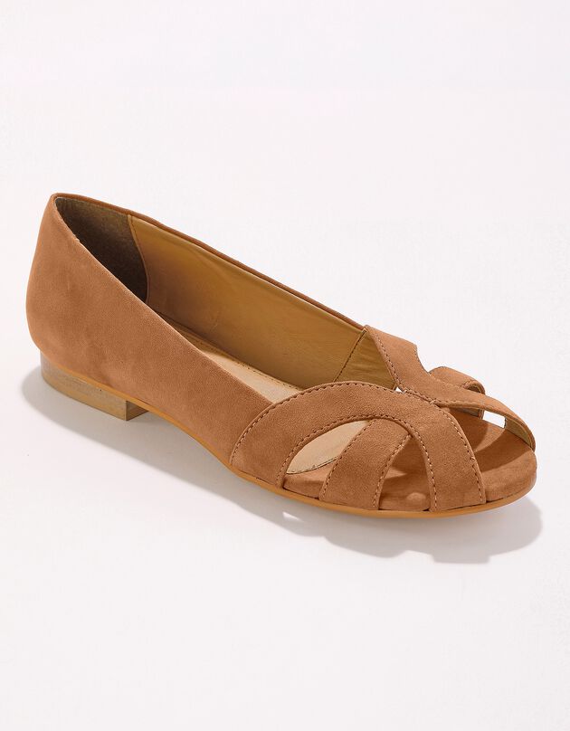 Ballerines à bout ouvert en cuir (beige)