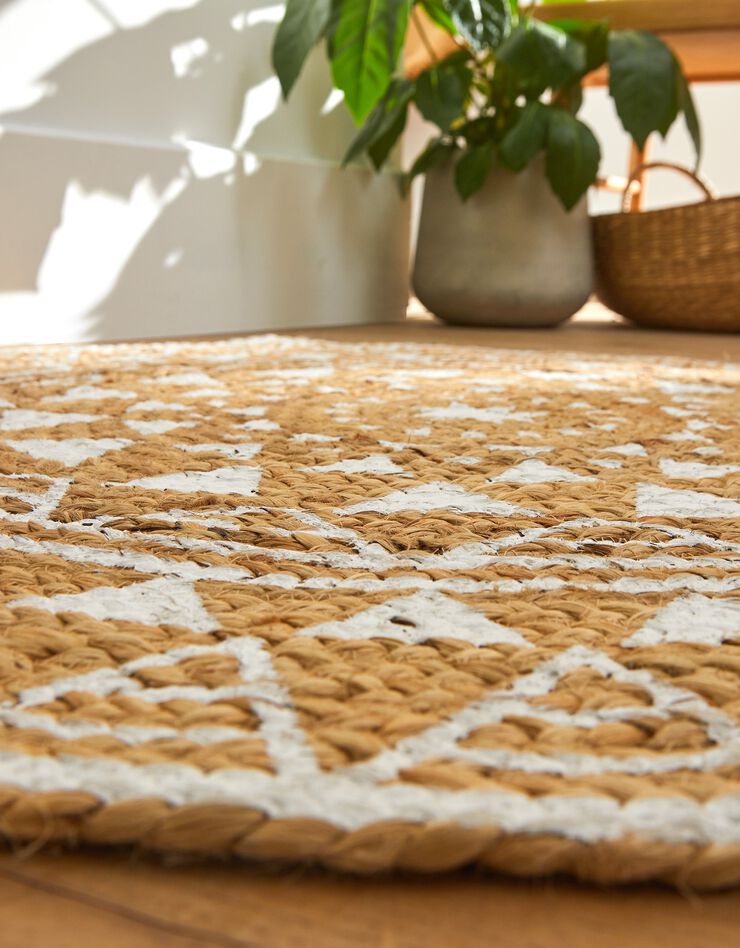 Tapis rond en jute imprimé blanc (blanc / naturel)