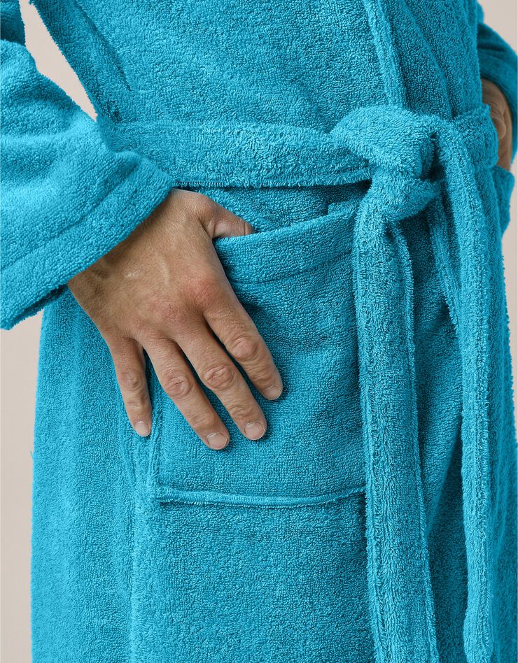 Peignoir mixte adulte éponge bouclette col châle personnalisable (turquoise) Peignoir mixte adulte éponge bouclette col châle personnalisable (turquoise)