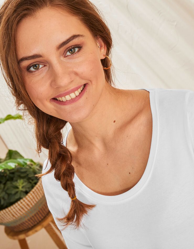 Tee-shirt manches 3/4 col rond uni coton (blanc) Tee-shirt manches 3/4 col rond uni coton (blanc)