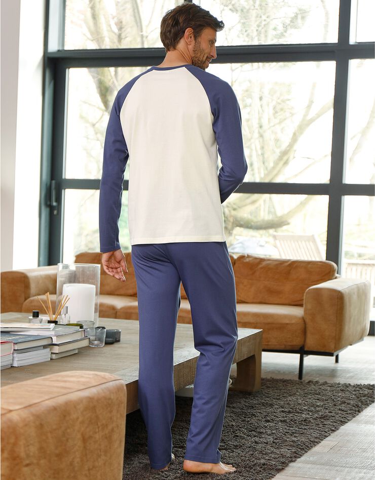 Pyjama pantalon motif bambou manches longues (écru / indigo) Pyjama pantalon motif bambou manches longues (écru / indigo)