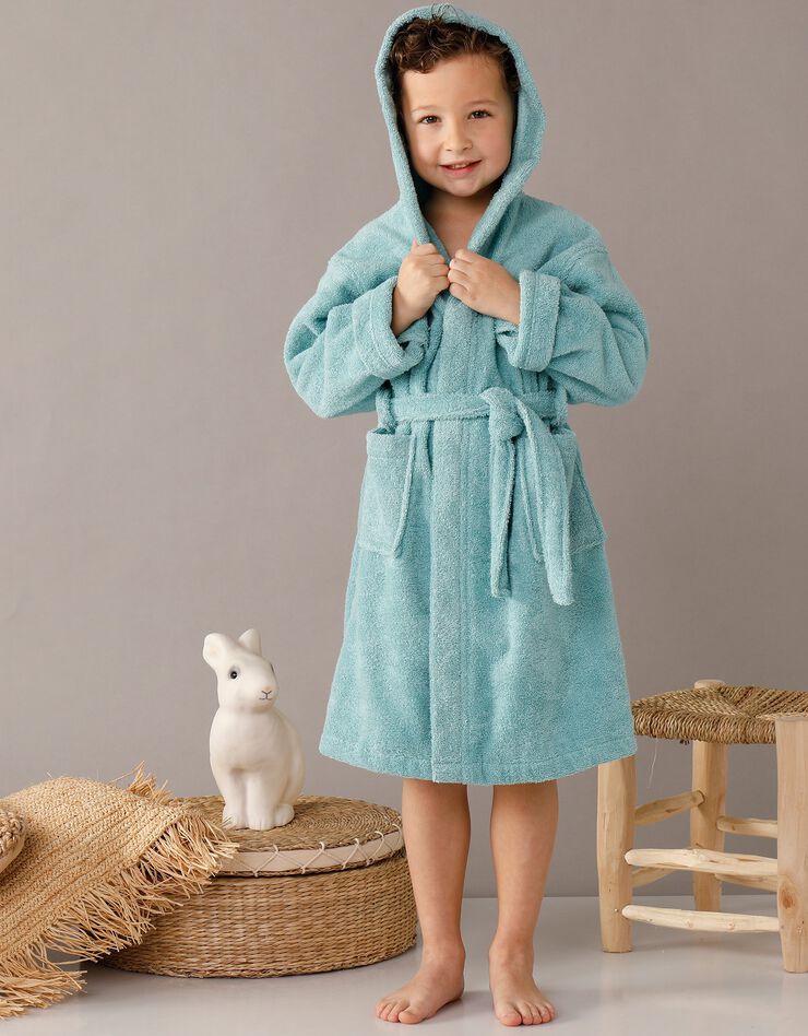Peignoir enfant éponge bouclette à capuche (vert d'eau)