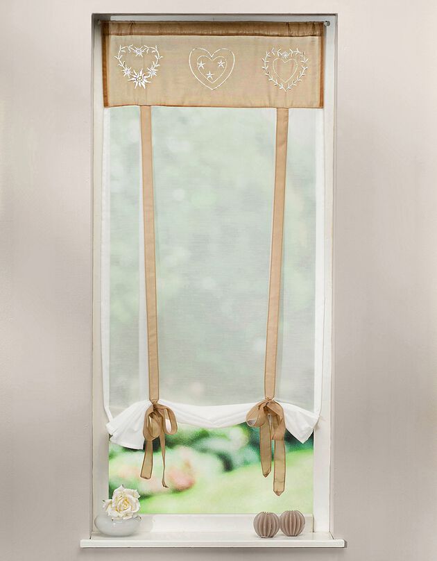 Store broderies motifs coeurs finition passe-tringle (sable / écru)