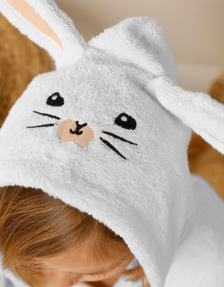 Peignoir de bain enfant lapin à capuche éponge coton - 380 g/m² (blanc)