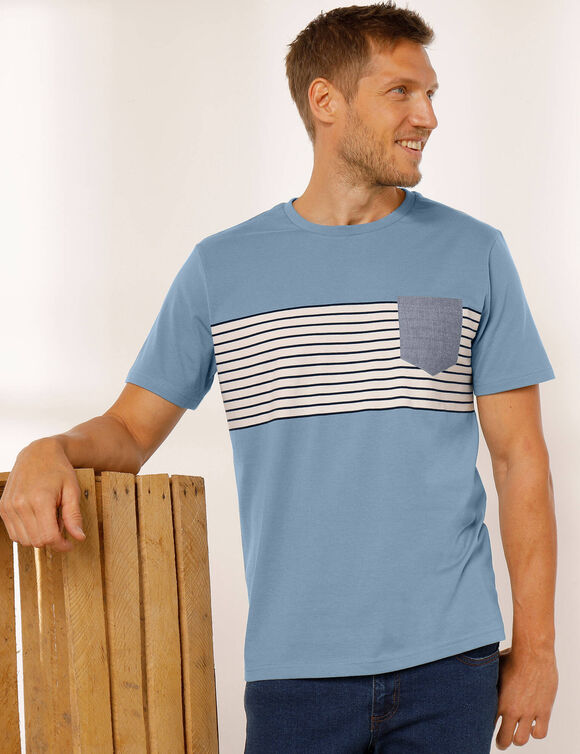 T-shirt rayé manches courtes (bleu)