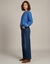 Blouse flanelle, manches 7/8, imprim&eacute; effet broderie (bleu)