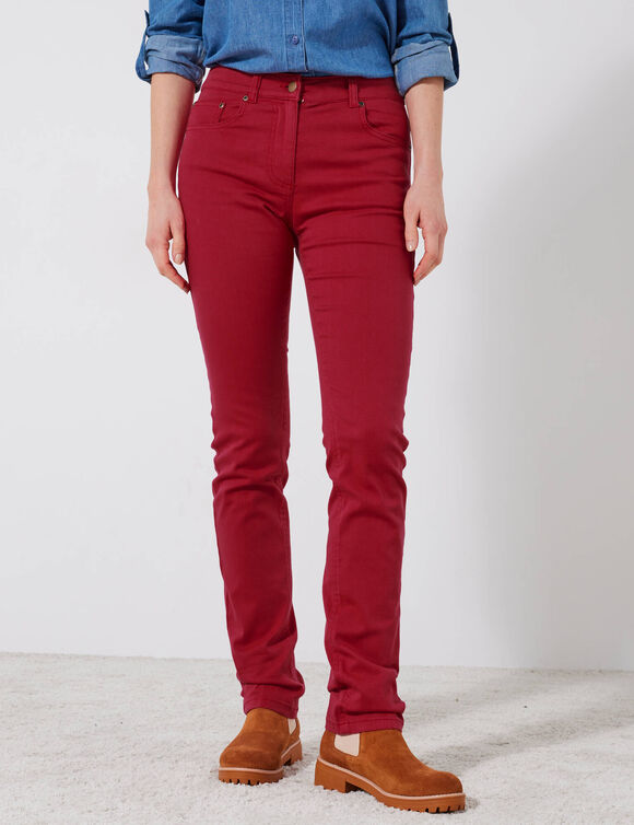 Pantalon droit stretch uni (rouge fonc&eacute;)